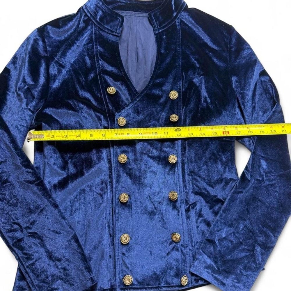 Blue Whimsygoth Velvet Blazer Jacket Double Breasted Gold Button Coat - Picture 3 of 5